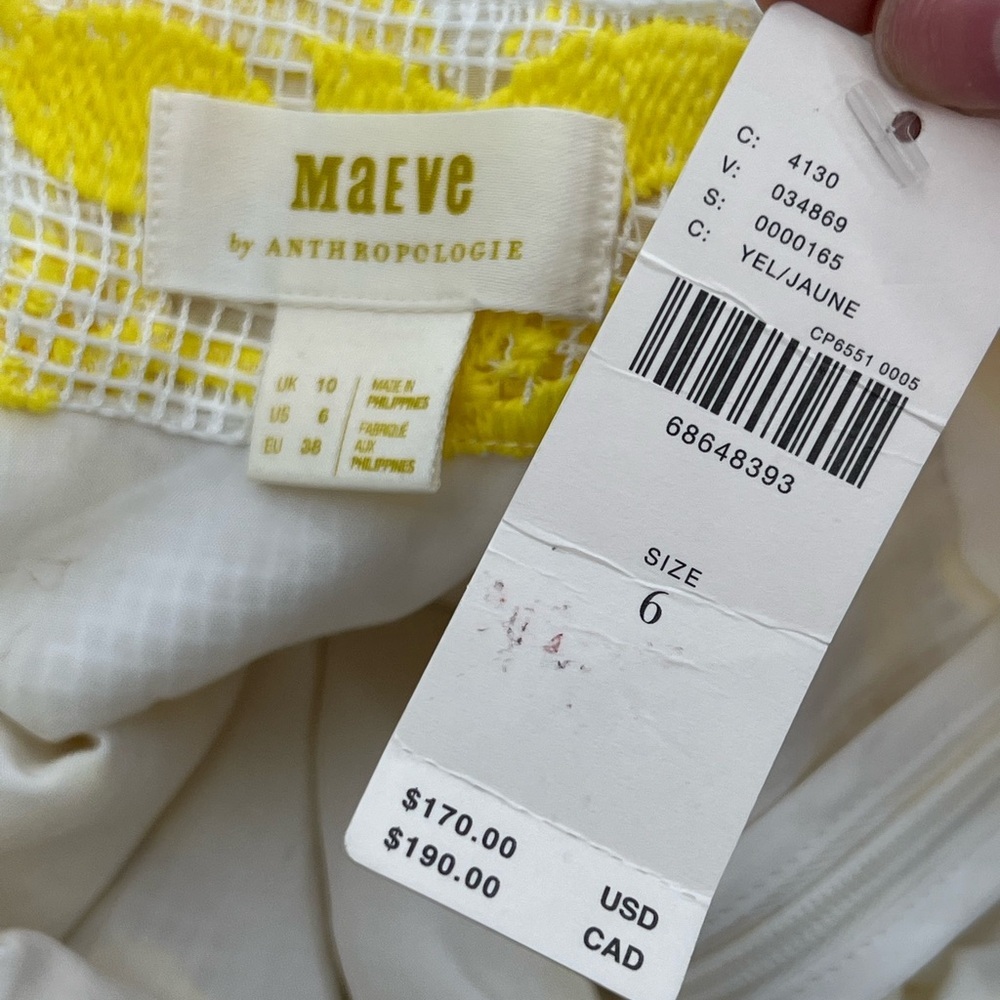 NWT Maeve by Anthropologie Yellow White Floral Embroidered Mini Slip Dress 6 Six - Picture 9 of 11